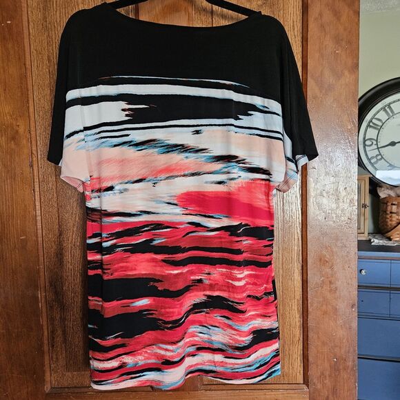 Calvin Klein Women's Small Colorful Sunset Colors Short Sleeve Top - Picture 2 of 8